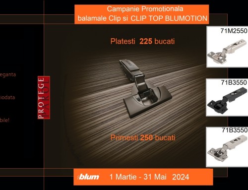 Campania promotionala Blum pentru balamale aplicate: platesti 225 si primesti 250 balamale